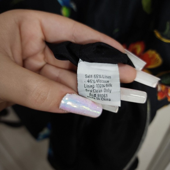 Biya Johnny Was Womens Dress Linen Black Red Blue Floral Drop Waist Shift Size S - Picture 7 of 10